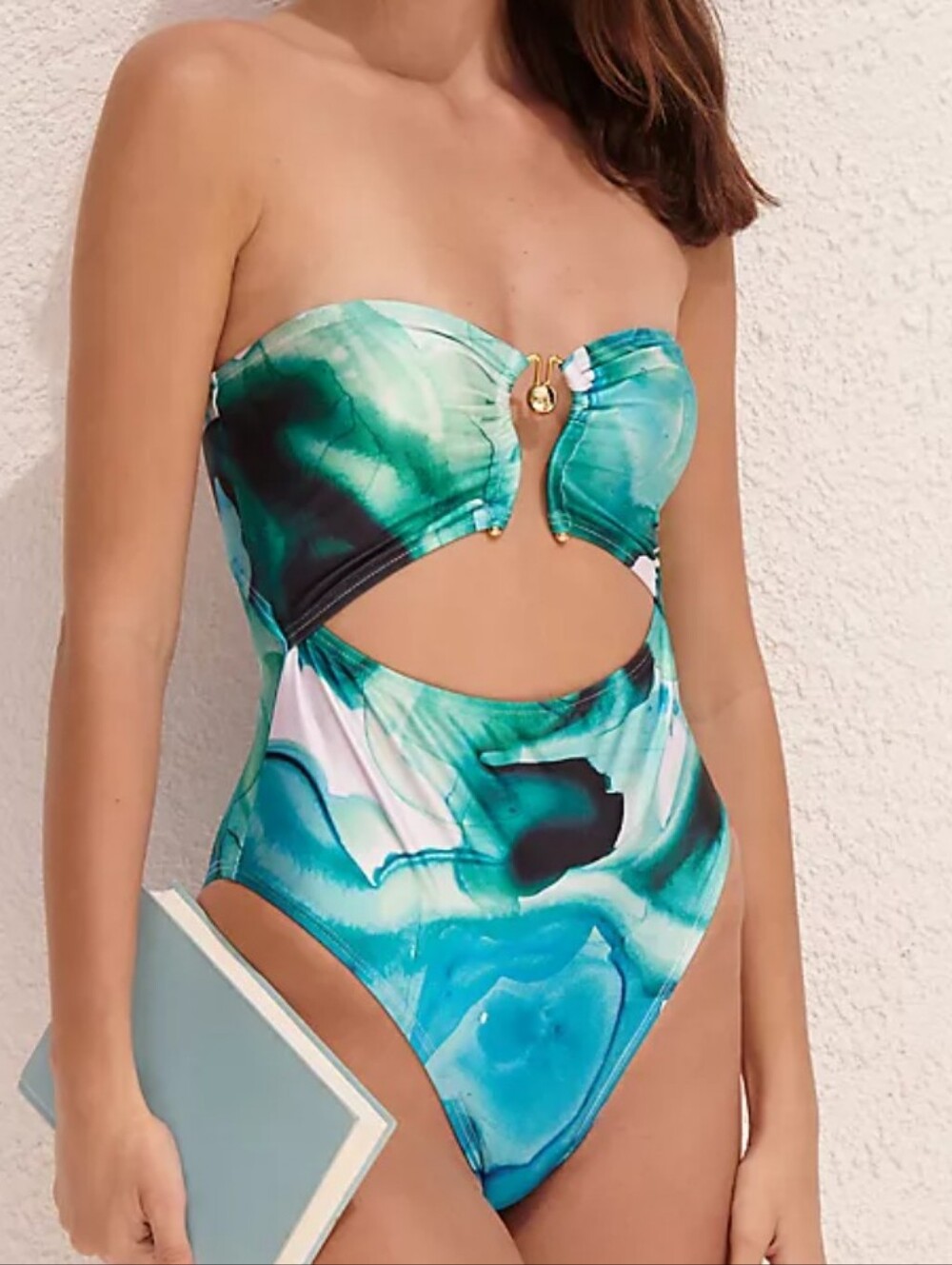 Villa Fresca Isla turquoise marble one piece cutout swimsuit